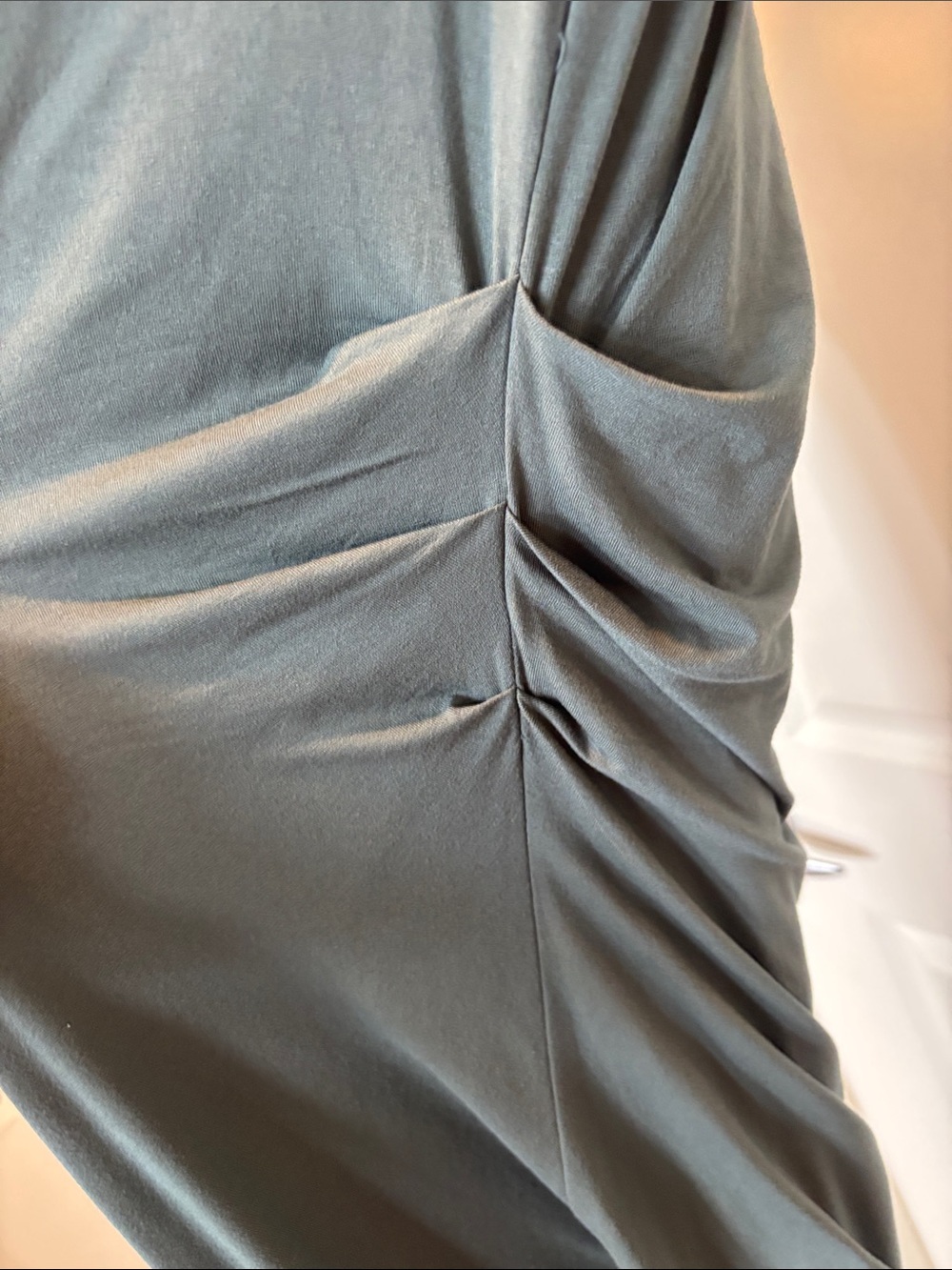 Sage Green Mock Neck Ruched Sleeveless Midi Dress - Picture 5 of 5